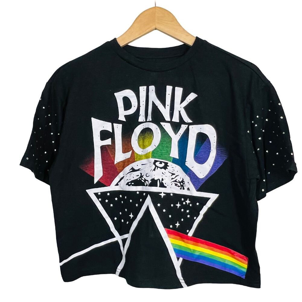 Pink Floyd Crop Graphic Tee Studded Short Sleeve Casual Band - M